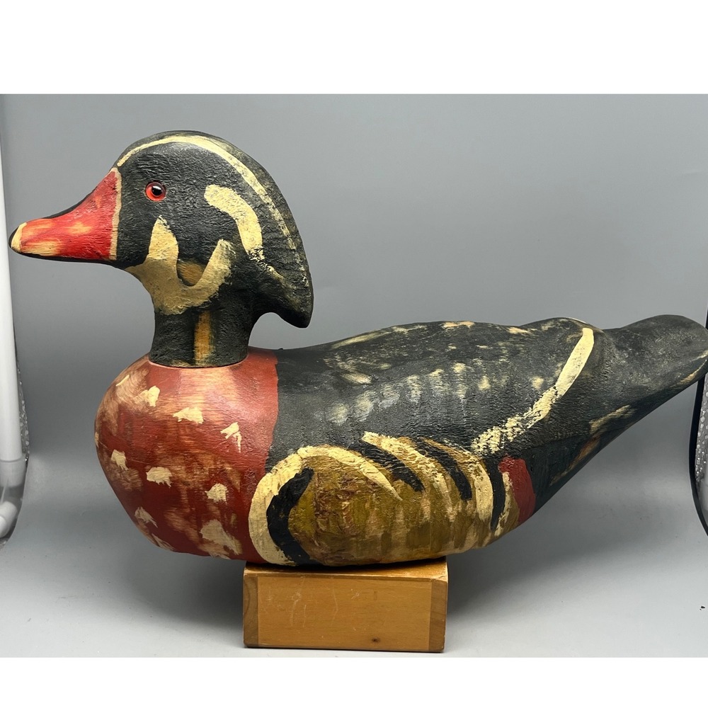 Ron Fisher Decoy Male Wood Duck Custom woodcarving Hand painted signed 1986
